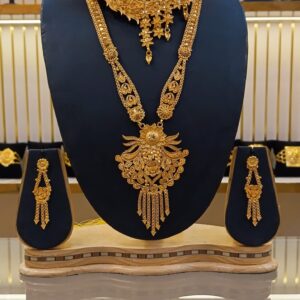 Traditional Peacock & Floral Pattern 24k Gold-Dust Layered Jewelry Set