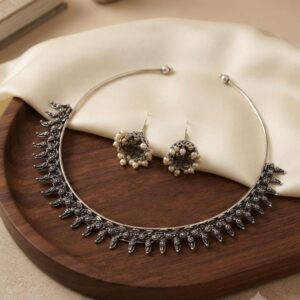 German silver hasuli set with jhumka 🌸