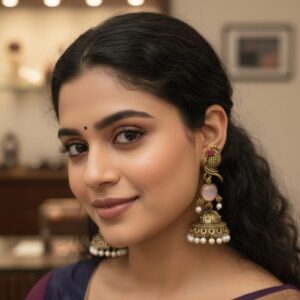 Golden oxidised stone work jhumka 🌸